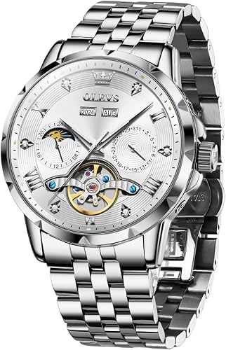 OLEVS Automatic Luxury Self Winding Skeleton Stainless Steel Mens Watches